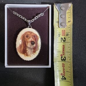 Dog Portrait Pendant Necklace - Brown & White -
